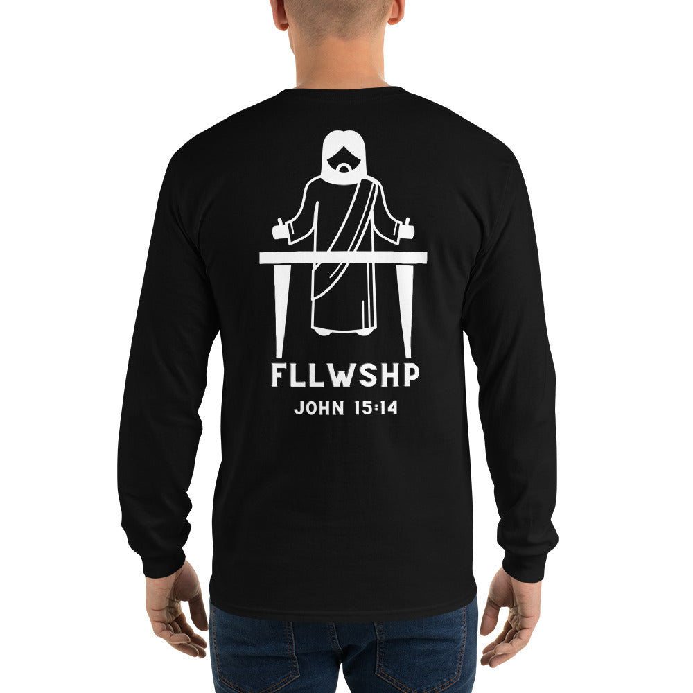 FLLWSHP w/Jesus Long Sleeve Shirt (white print)
