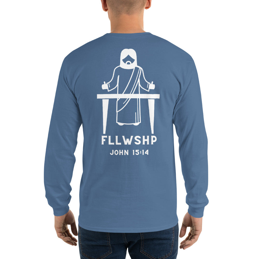 FLLWSHP w/Jesus Long Sleeve Shirt (white print)