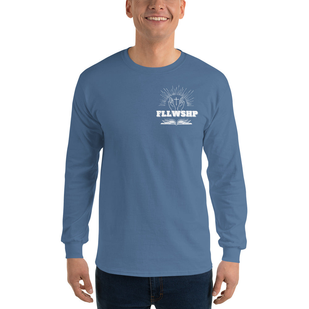 FLLWSHP w/Jesus Long Sleeve Shirt (white print)
