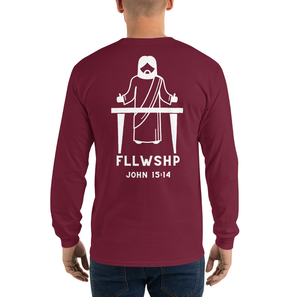 FLLWSHP w/Jesus Long Sleeve Shirt (white print)