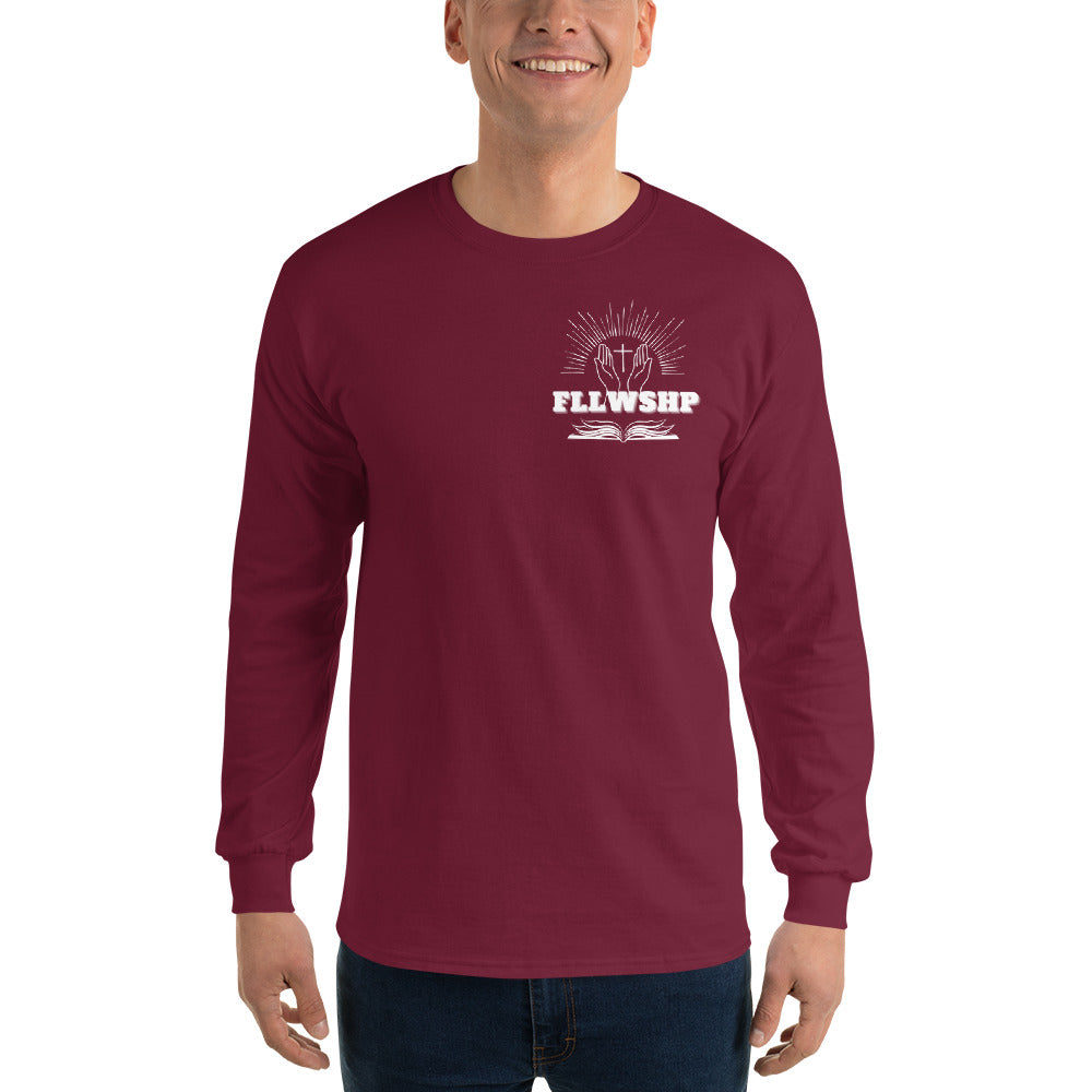 FLLWSHP w/Jesus Long Sleeve Shirt (white print)