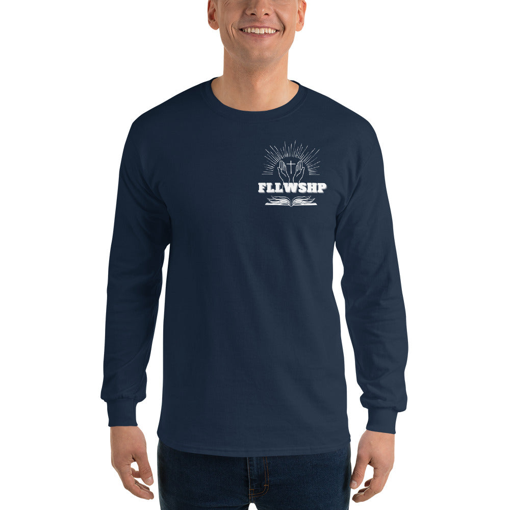 FLLWSHP w/Jesus Long Sleeve Shirt (white print)