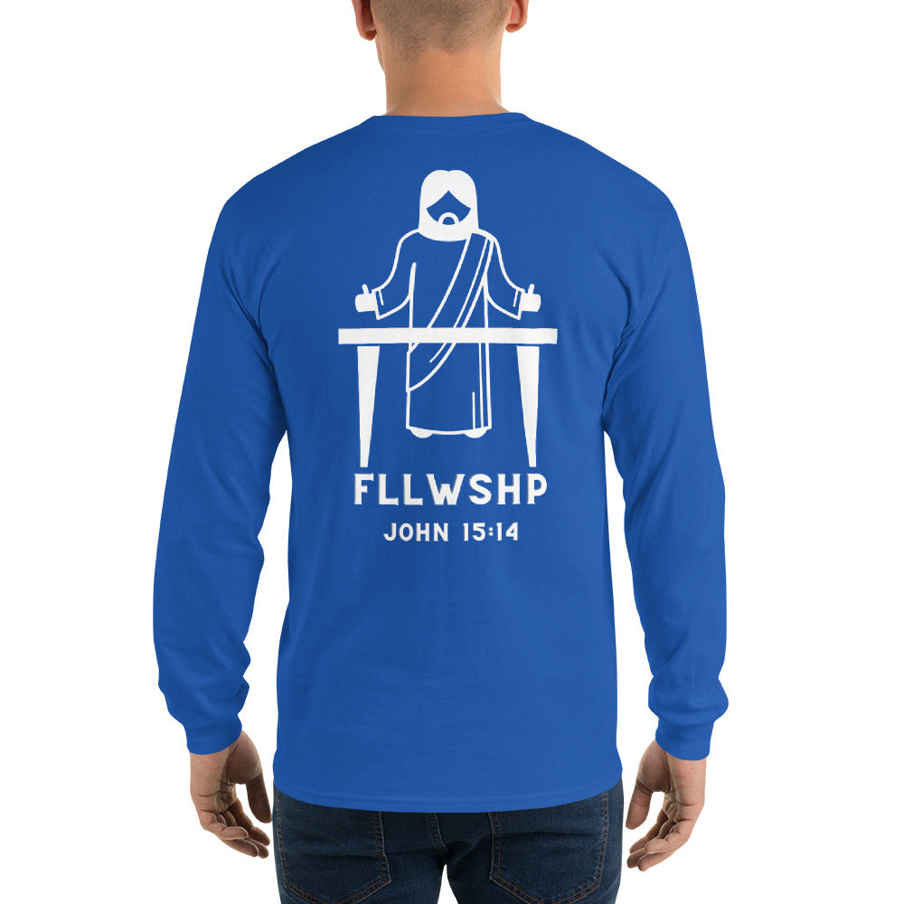 FLLWSHP w/Jesus Long Sleeve Shirt (white print)