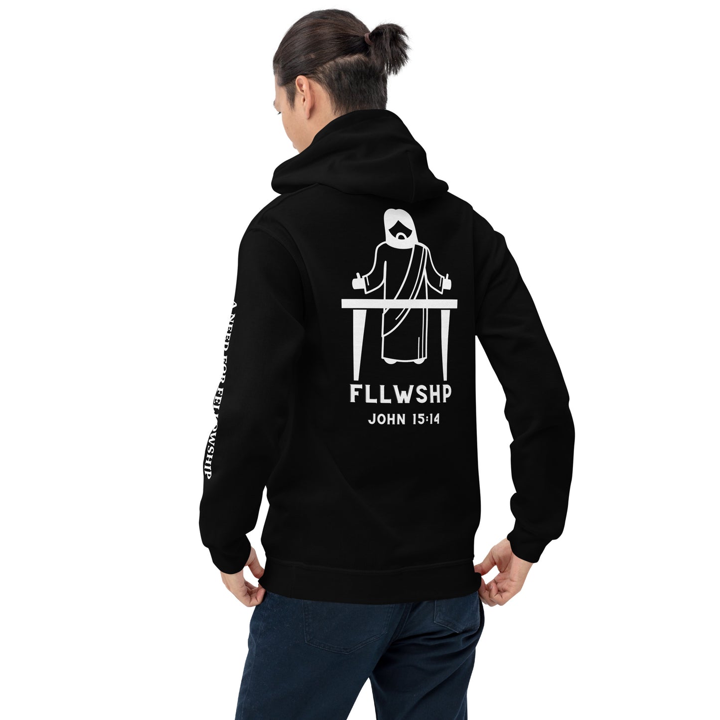 FLLWSHP w/Jesus Hoodie (white print)