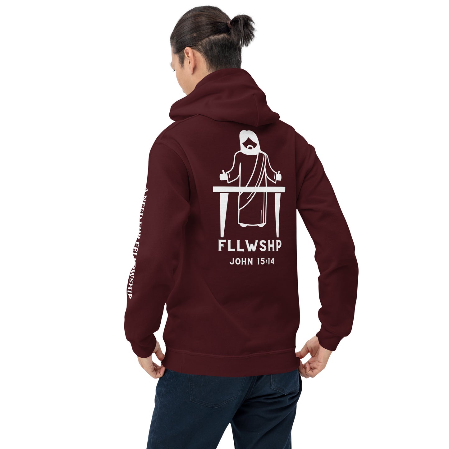 FLLWSHP w/Jesus Hoodie (white print)